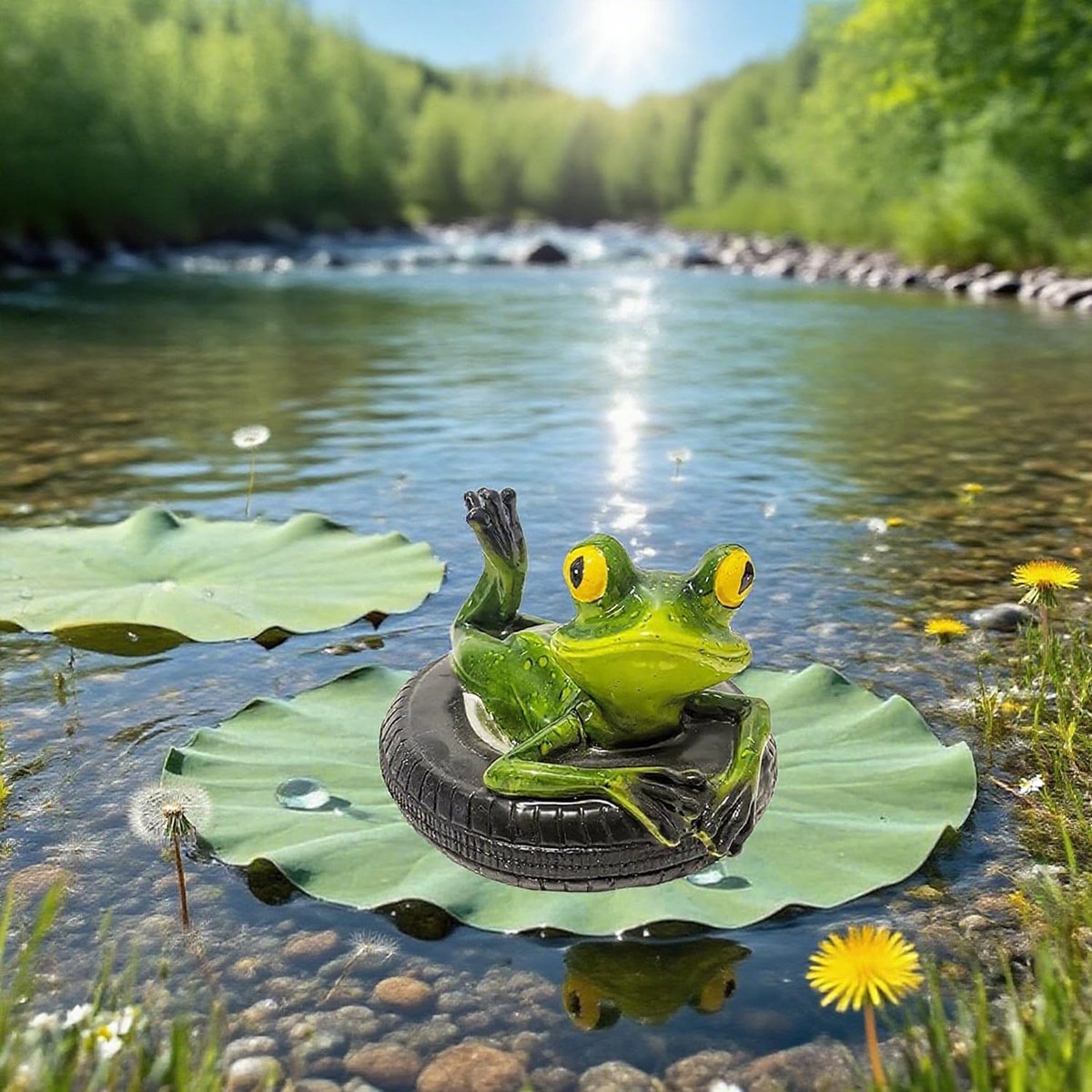 SnelShoppen - 1 Stuk Decoratieve Tuinfiguur Kikkers, Zwemmende Kikker voor Mini Vijver, Kikker Op Band, Tuindecoratie voor Buiten, Tuin, Balkon, Vijve