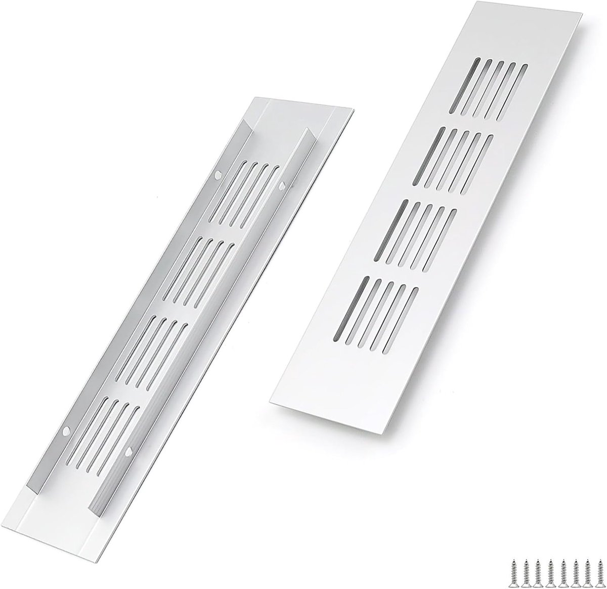SnelShoppen - 2 Stuks Aluminium Ventilatie Rooster 200x50mm Zilver Rechthoekig - Ventilatierooster voor Kasten, Slaapkamers en Deuren
