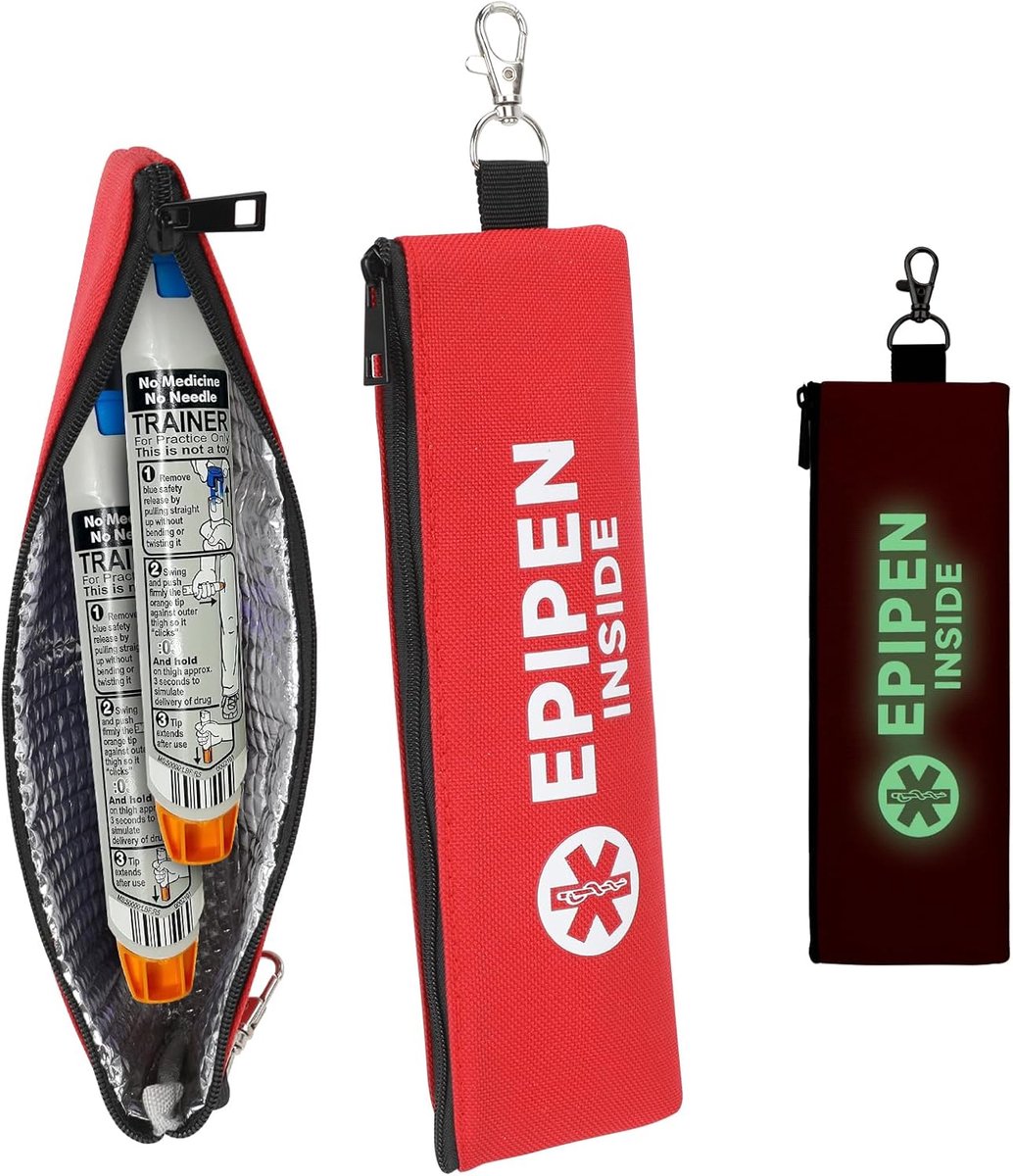SnelShoppen - Draagbare Tas voor EpiPen - Noodtas voor Allergieën en Diabetes - Fluorescerend Rood - Bevat Twee EpiPens - Duurzaam en Veilig - Ideaal
