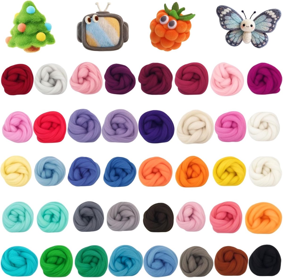 SnelShoppen - Vilt Wol Set 40 Kleuren - Fleece Wol voor Nat en Droog Vilt, DIY Creatief Projecten, Perfect voor Beginners, Handwerken, Feestdecoraties