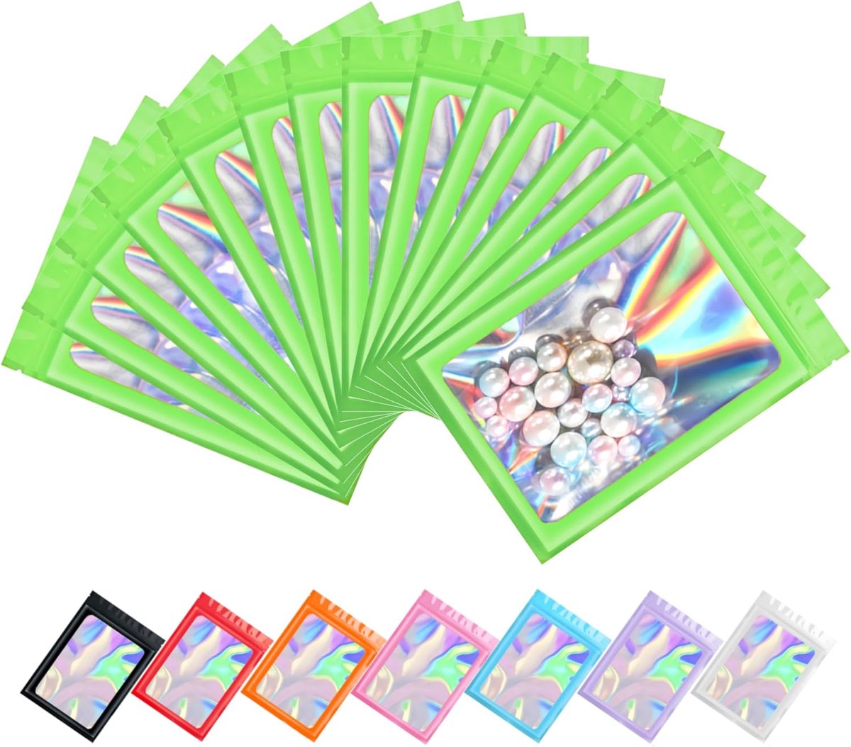 SnelShoppen - 100 Stuks Herbruikbare Holografische Zakjes met Doorzichtig Venster, Aluminium-Mylar Verpakking, Plastic Ziplock Tassen, Kleine Zakjes v