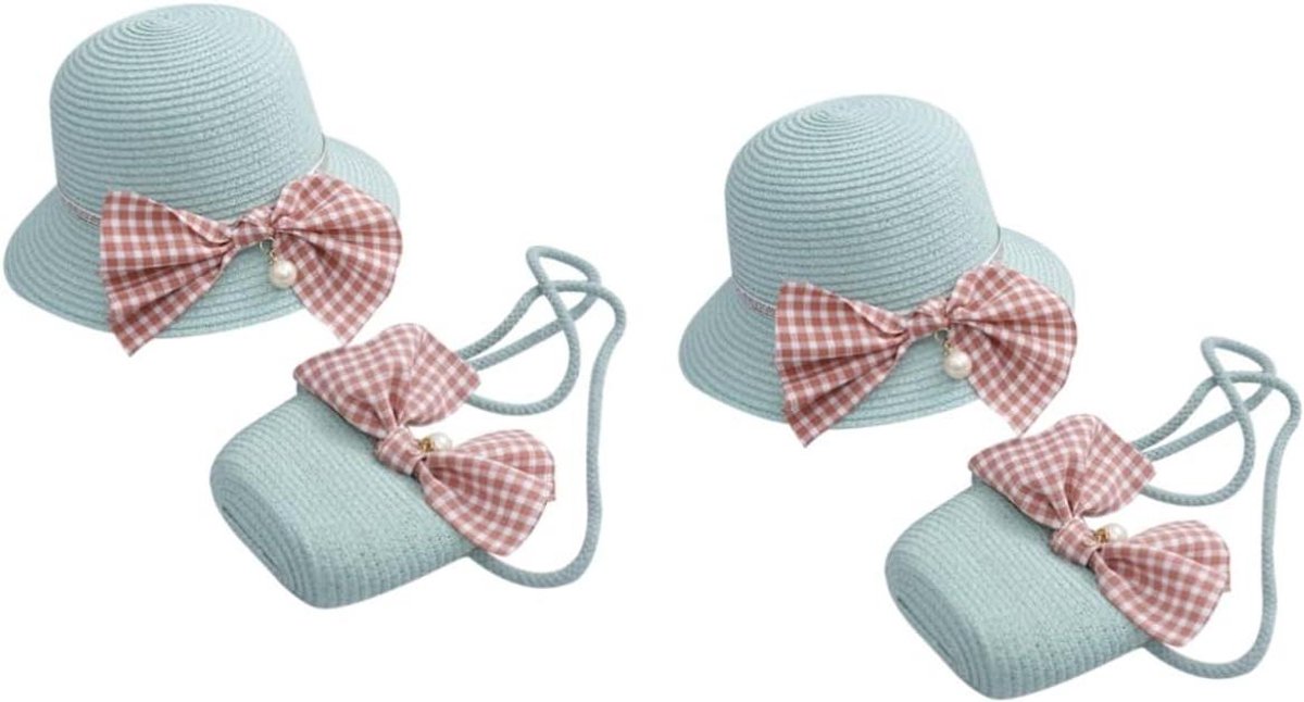 Zomerhoed Meisjes - Strandhoed Kinderen - Bescherming tegen zon - Geweven stro techniek - 14x11x2 cm - Beige