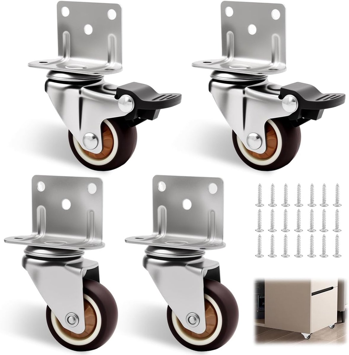 Meubelwielen 32mm - 360° Zwenkwielen - 2 Wielen met Rem en 2 Zonder Remmen - Ideaal voor Salontafel - ShopVlot