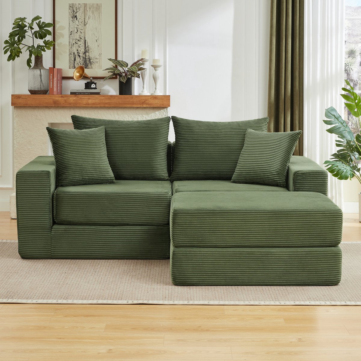 MIVRAY Bank 3-Zits 259,5 Cm - Modulaire Slaapbank Met L-Vormige Opstelling - Voor Woonkamer En Appartement - Stof Groen