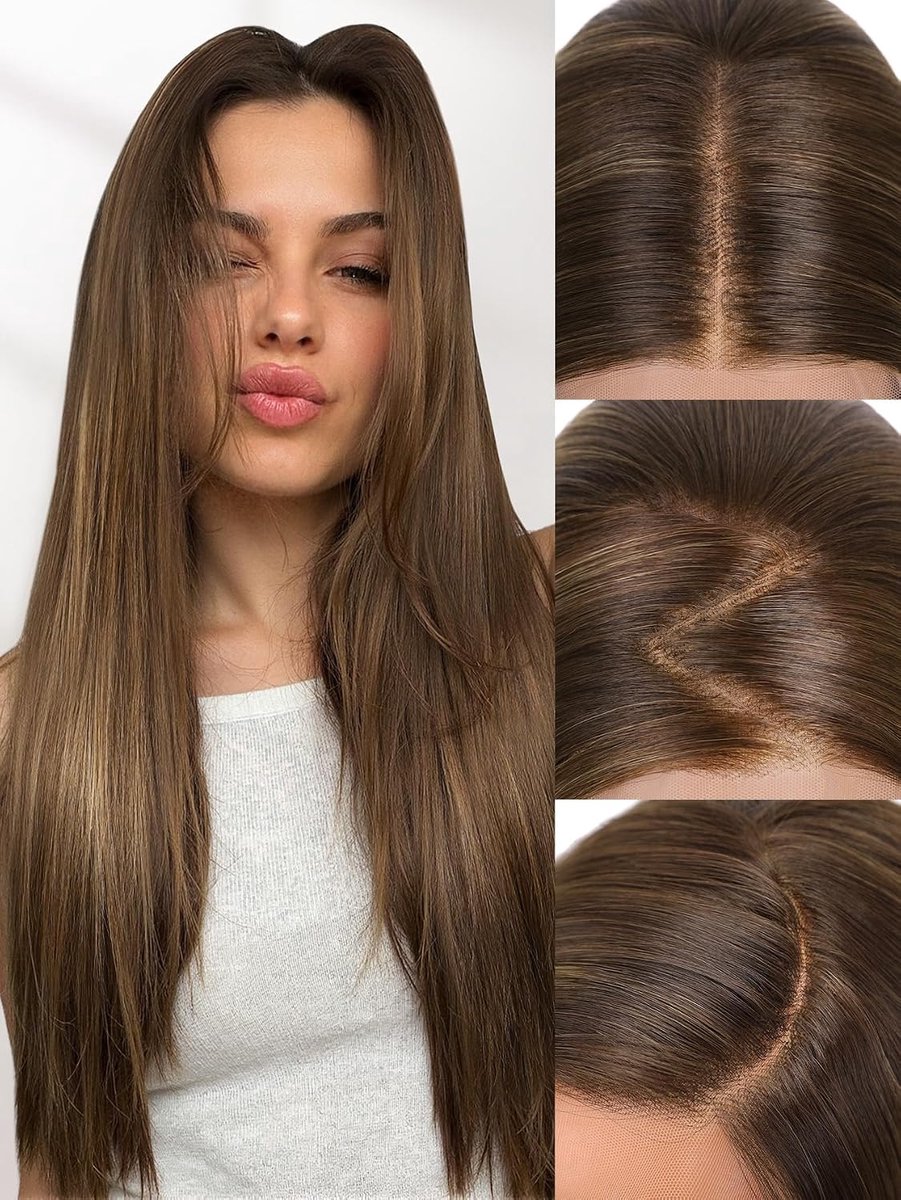 SnelShoppen - 13x4 Synthetische Lace Front Perucque, Glue-vrij Honingblond Haar | HD Transparante Lace Front Perucque, 65 cm, Natuurlijke Rechte Haar,