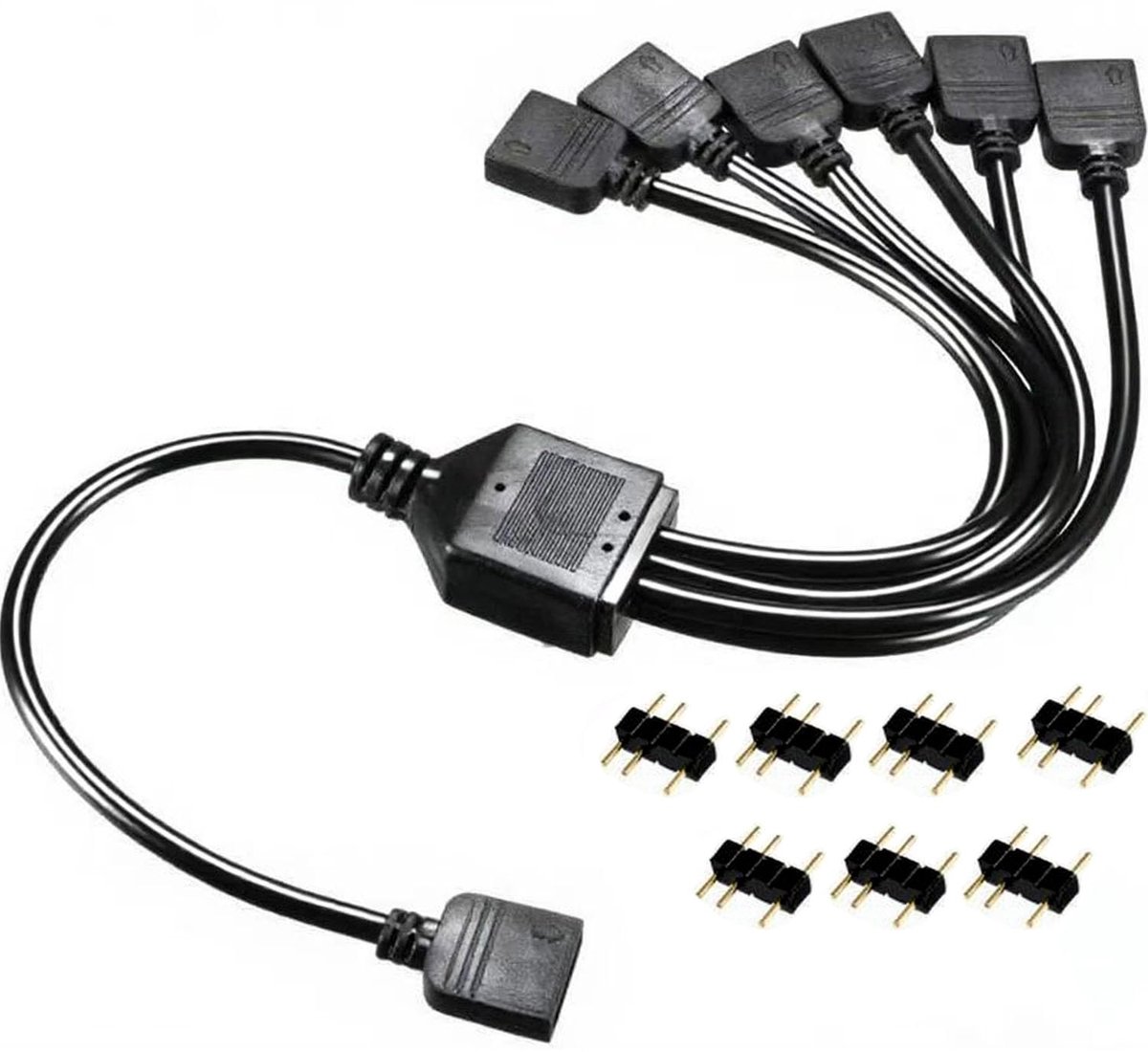 SnelShoppen - ARGB Splitter Kabel 5V 3-Pin, 1 naar 6, Verlengkabel voor 5050 3528 LED Strips en 5V Ventilator, 30 cm, Zwart