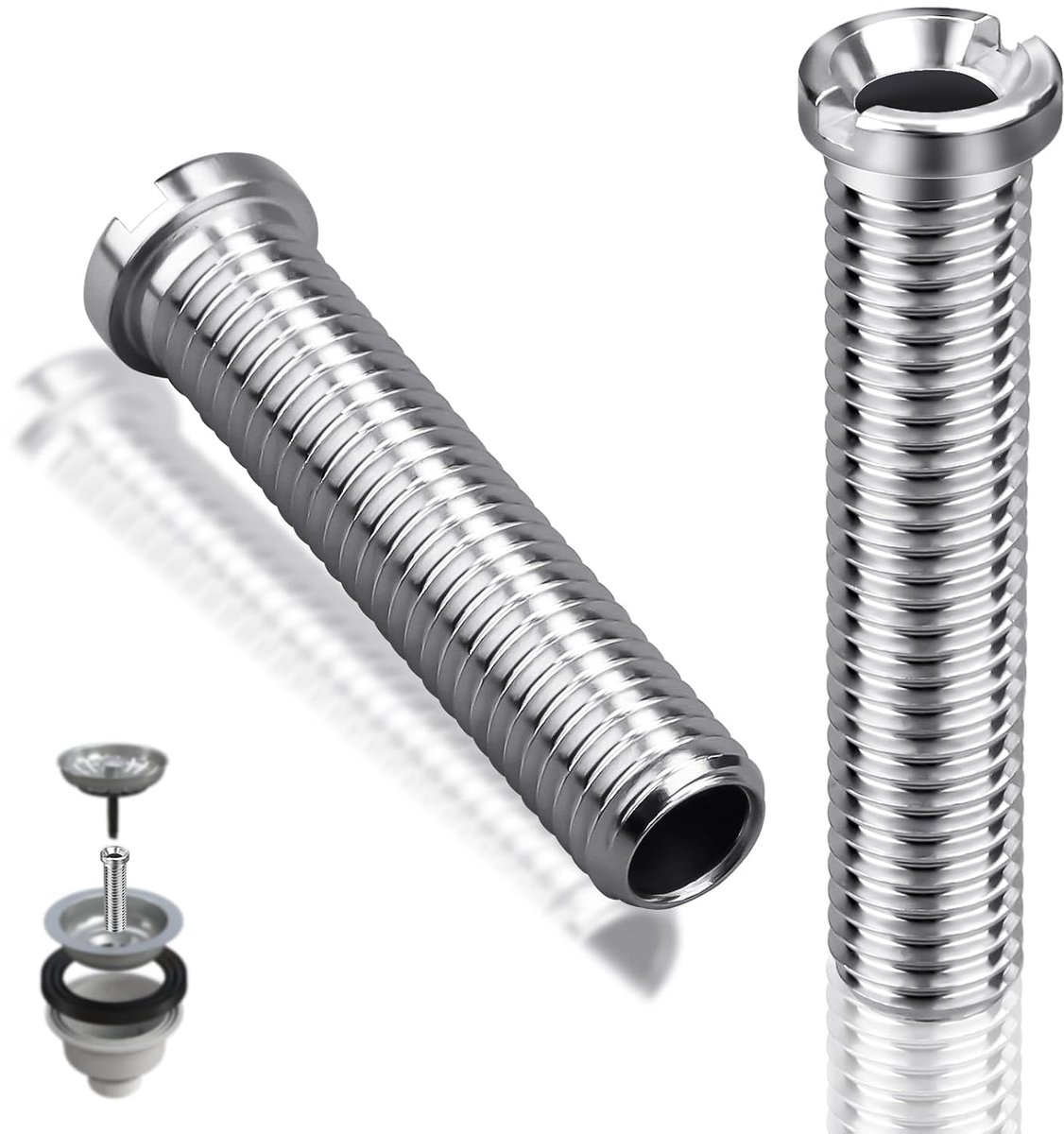 SnelShoppen - 2 Stuks Holle Schroeven M12x50mm RVS Keuken Afvoer Schroeven voor Keramische Wasbakken en Gootstenen
