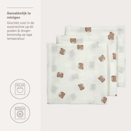 Meyco Baby Bear Hydrofiele Doeken - 3-pack - Multicolour - 70x70cm van Meyco Baby — afbeelding 3