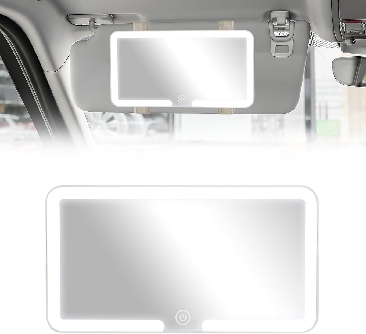 SnelShoppen - Car Cosmetic Mirror met LED Verlichting, 3 Lichtstanden, Draagbare Zonnevisier Make-up Spiegel, Hoge Resolutie, Oplaadbare Cosmetica Spi