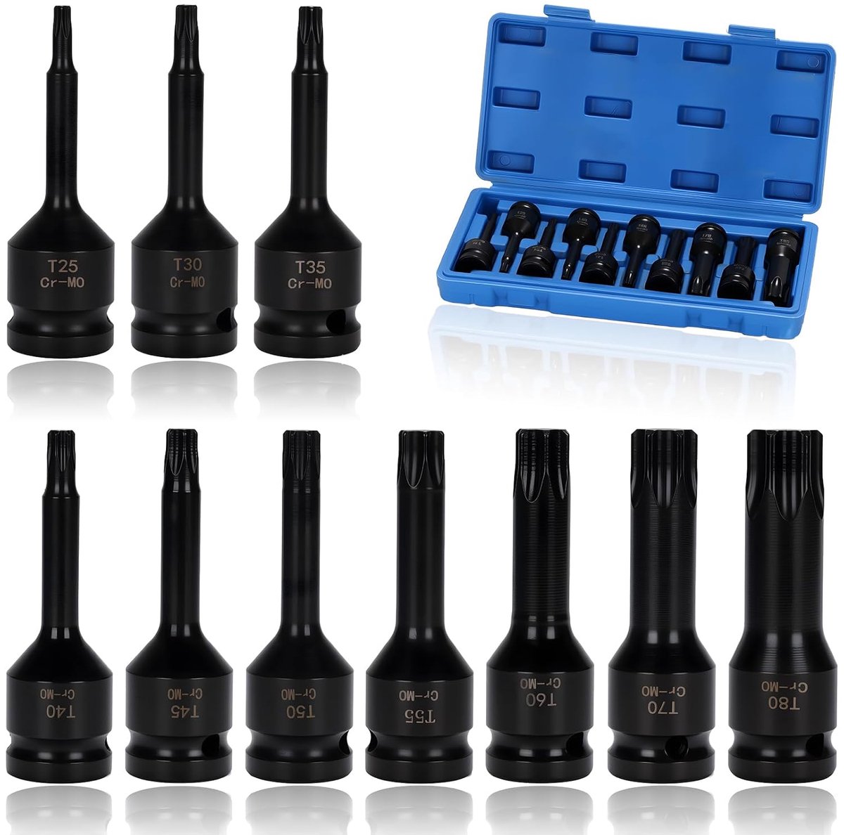 SnelShoppen - 10-delige steeksleutelset, 1/2 inch XZN sleutels, M5 t/m M19, multi-tooth, roestvrij, hoogwaardige legering, professioneel ontwerp, voor