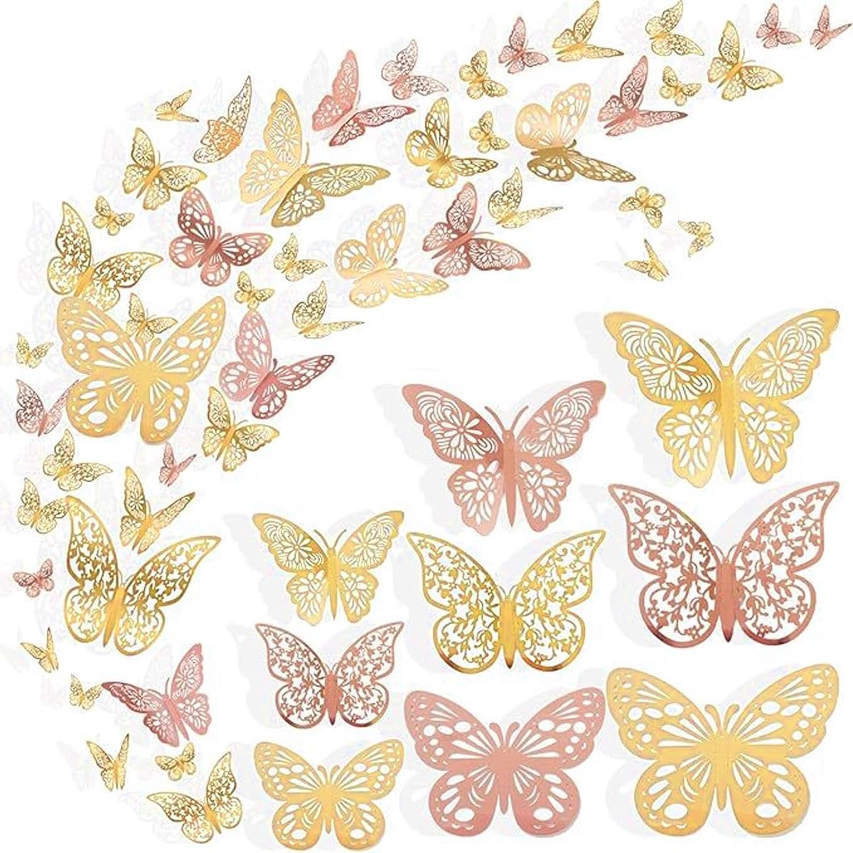 SnelShoppen - 72 Stuks Vlinder Wandstickers, 3D Decoratie, Creatieve Wanddecoratie, Waterdichte Muurstickers voor Kamer, Bruiloft, Thuis, Verjaardagsf