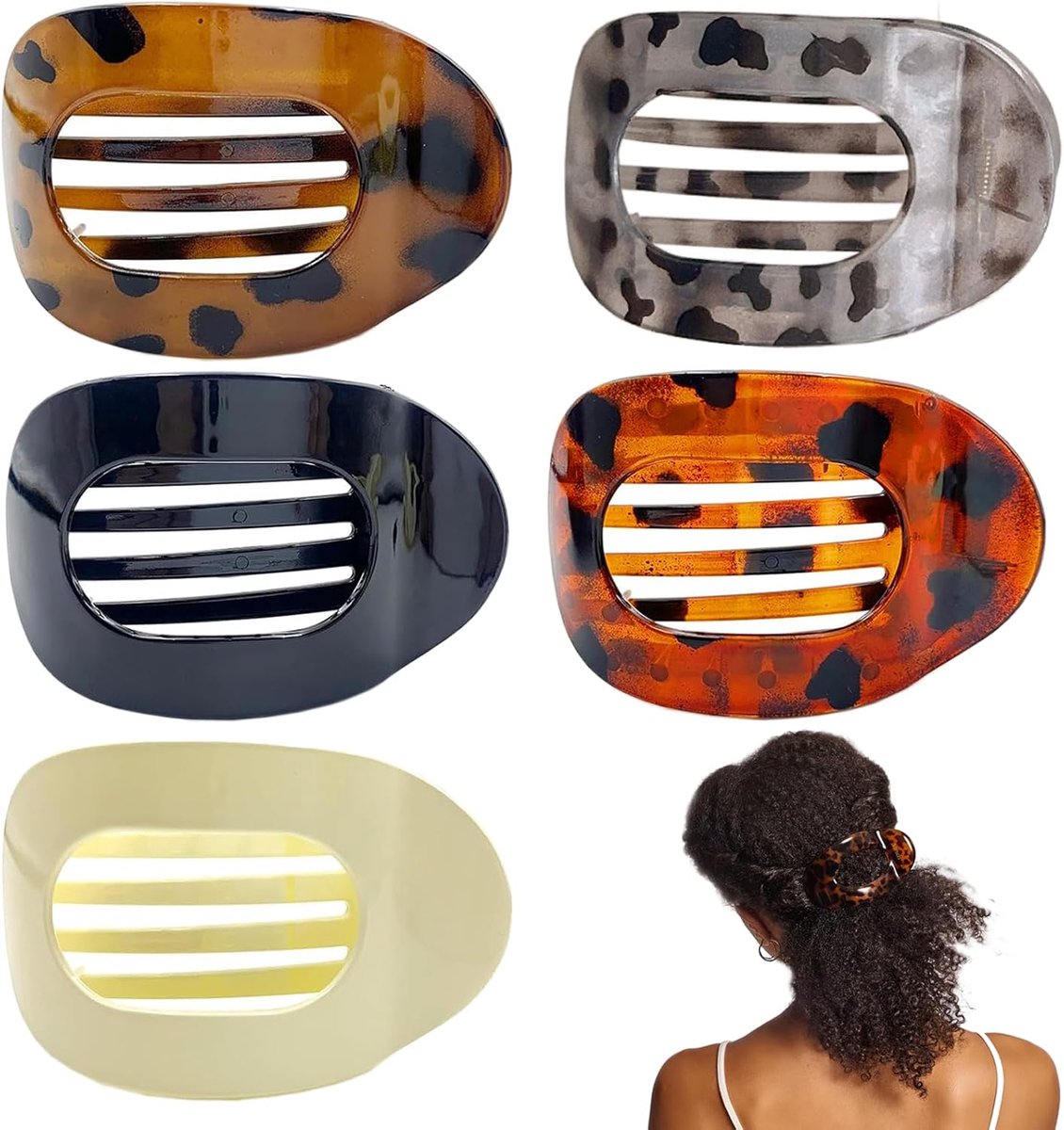 Pack of 5 Strong Flat Hair Clips Oval Hair Clips for Women Elegant Non-Slip Multiple Colours for Sports, Work and - ShopVlot