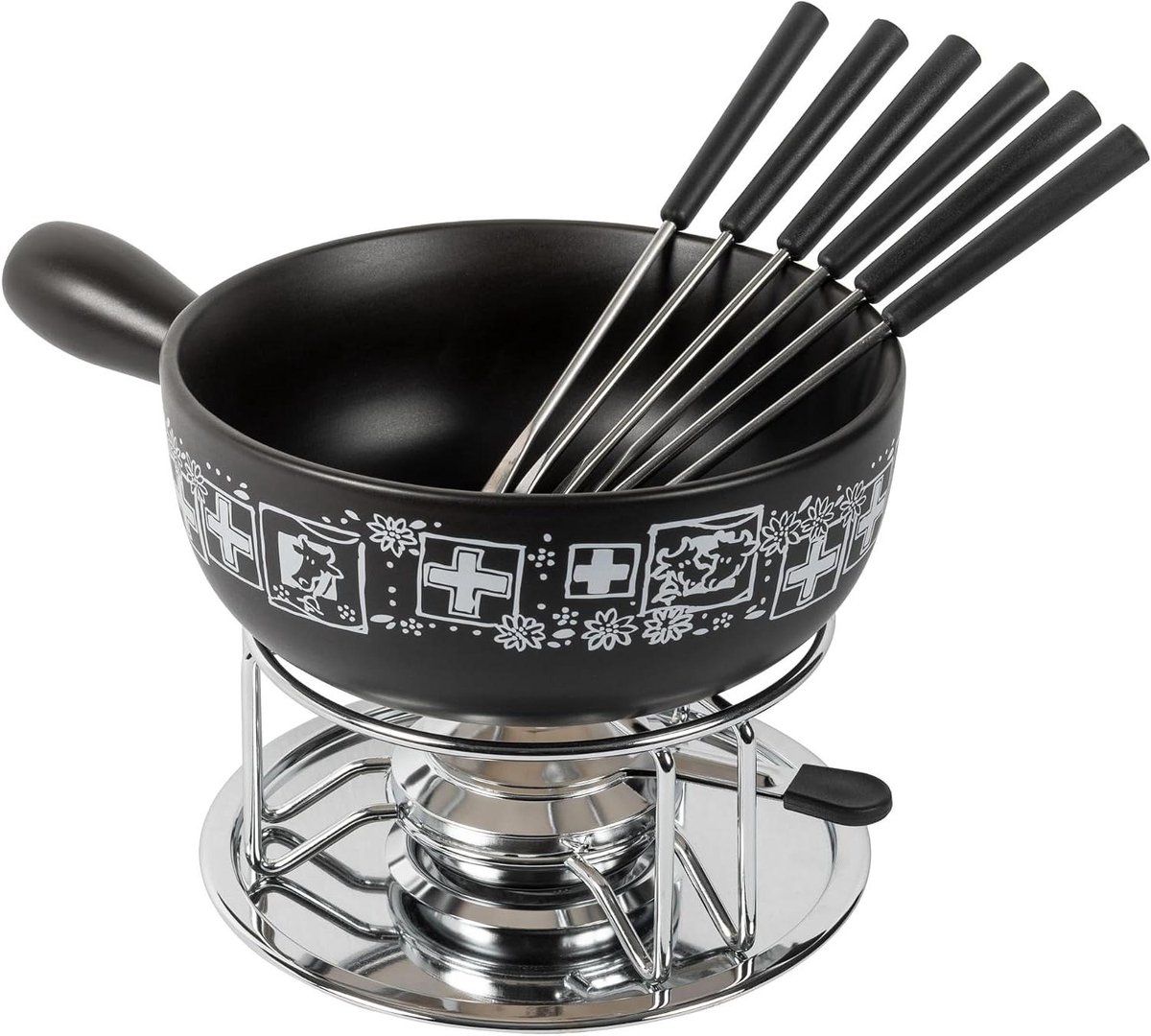 Kaasfondue set - Fondue pan - Gezellig samenzijn - Handgemaakte caquelon - 23 cm - Zwart