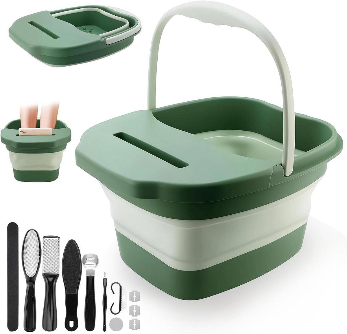 Opvouwbaar Voetbad - Voetenbad Set - Voetverzorging Thuis - 10-in-1 Pedicure Set - 41.5 x 33 cm - Grijs