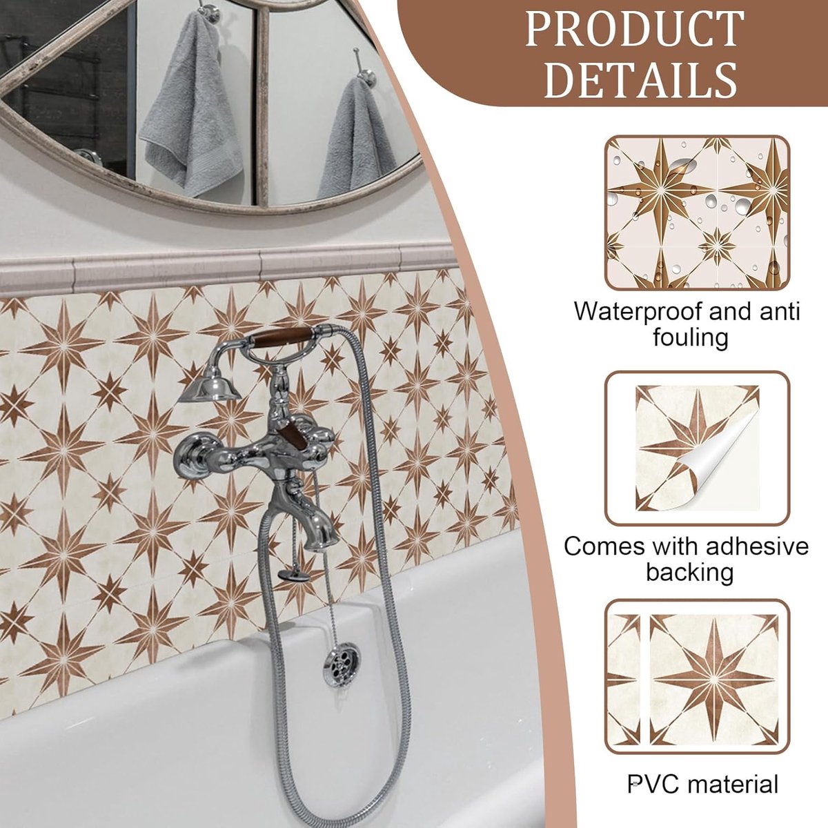 SnelShoppen - Tegelstickers voor Keuken, 30 Stuks, 10 x 10 cm, Octagonale Gouden Ster, Voor Keuken, Vloer, Wand, Waterdicht, Duurzaam