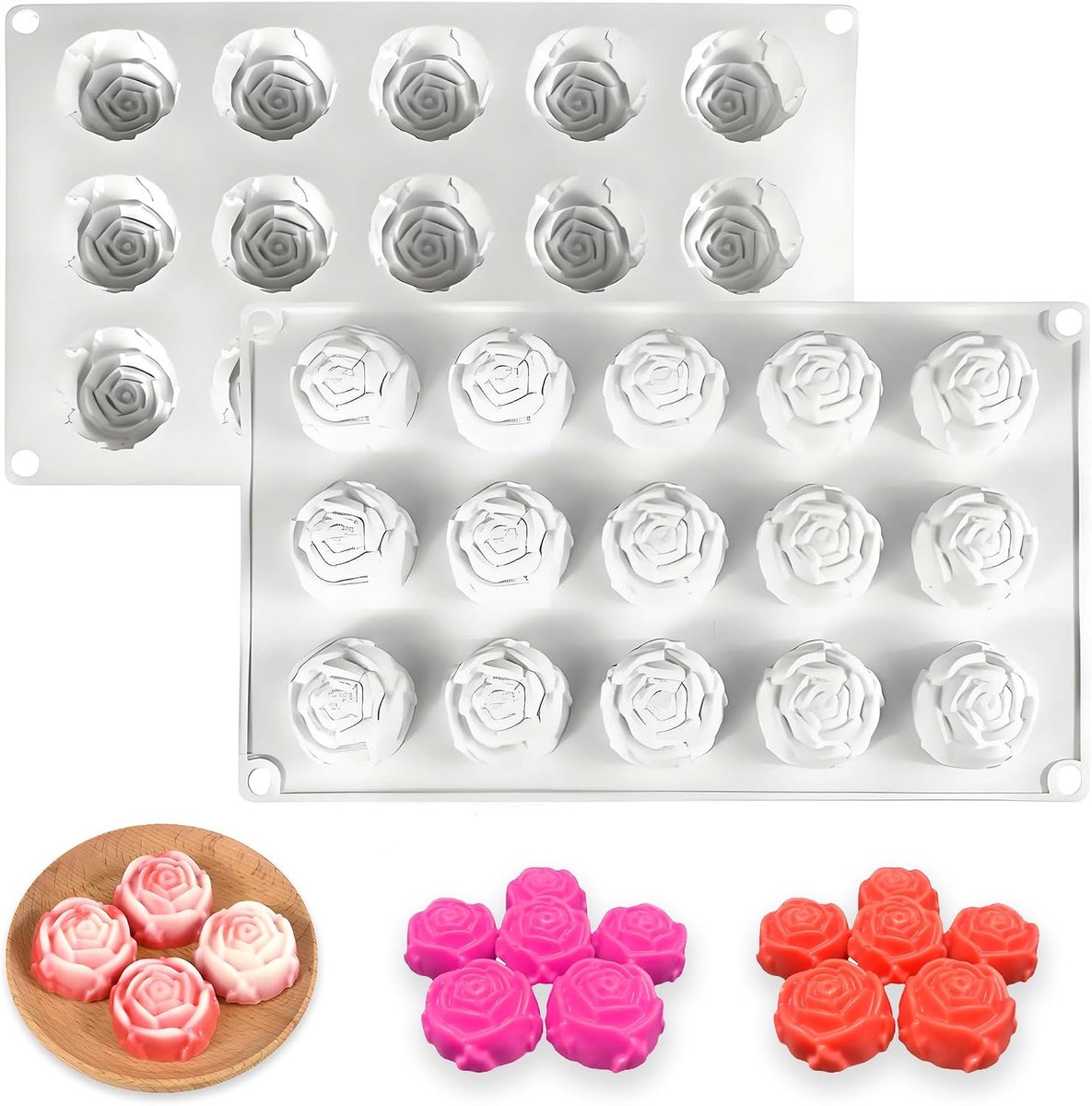 SnelShoppen - Rose Mousse Silicone Cake Mould, 3D Cake Mould met 15 Caves, Siliconen Bakvorm voor Taarten, Non-Stick Bakvorm, Roze, Perfect voor Desse