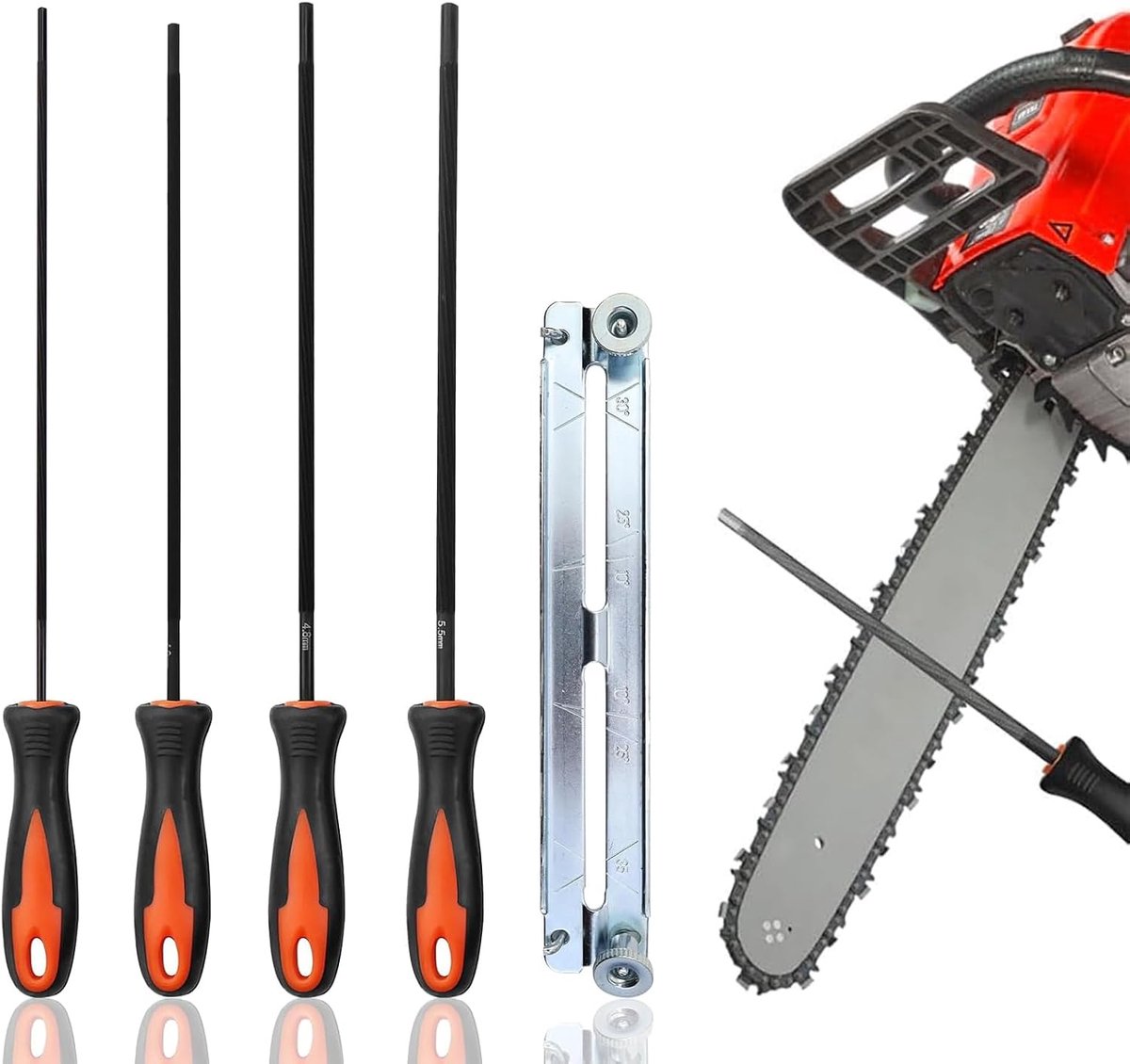 4-Piece Chainsaw Sharpening Set with Handle – Round Files for Chainsaws (3.2 mm, 4 mm, 4.8 mm, 5.5 mm) – File for - ShopVlot