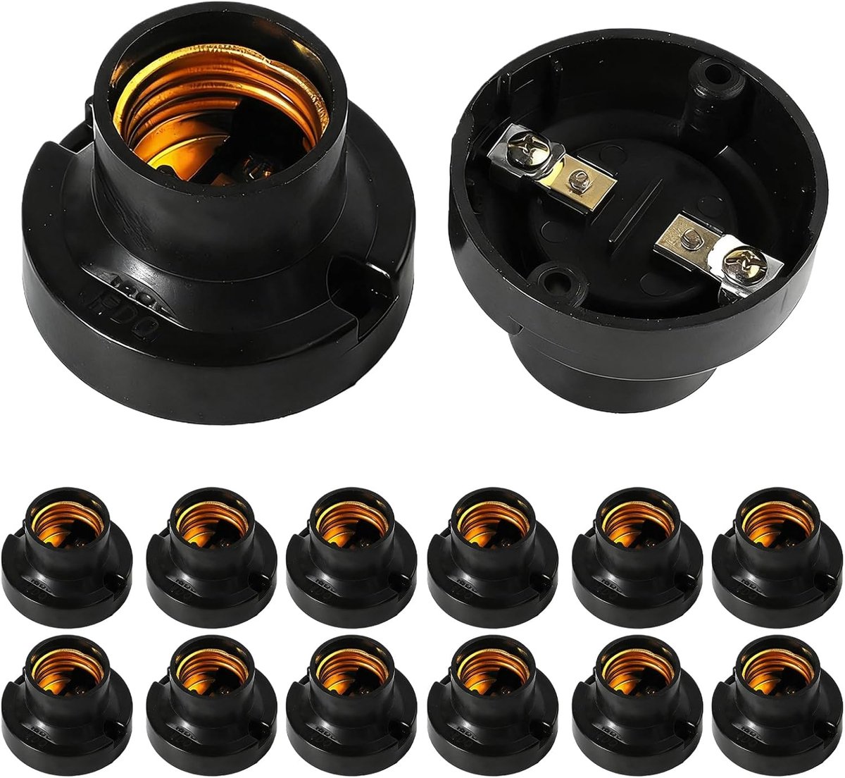 SnelShoppen - 12 stuks E27 lampfitting, universeel zwart van ABS met ijzeren plaat, veilige verbinding E27 socket, lampfitting adapter voor thuis en k