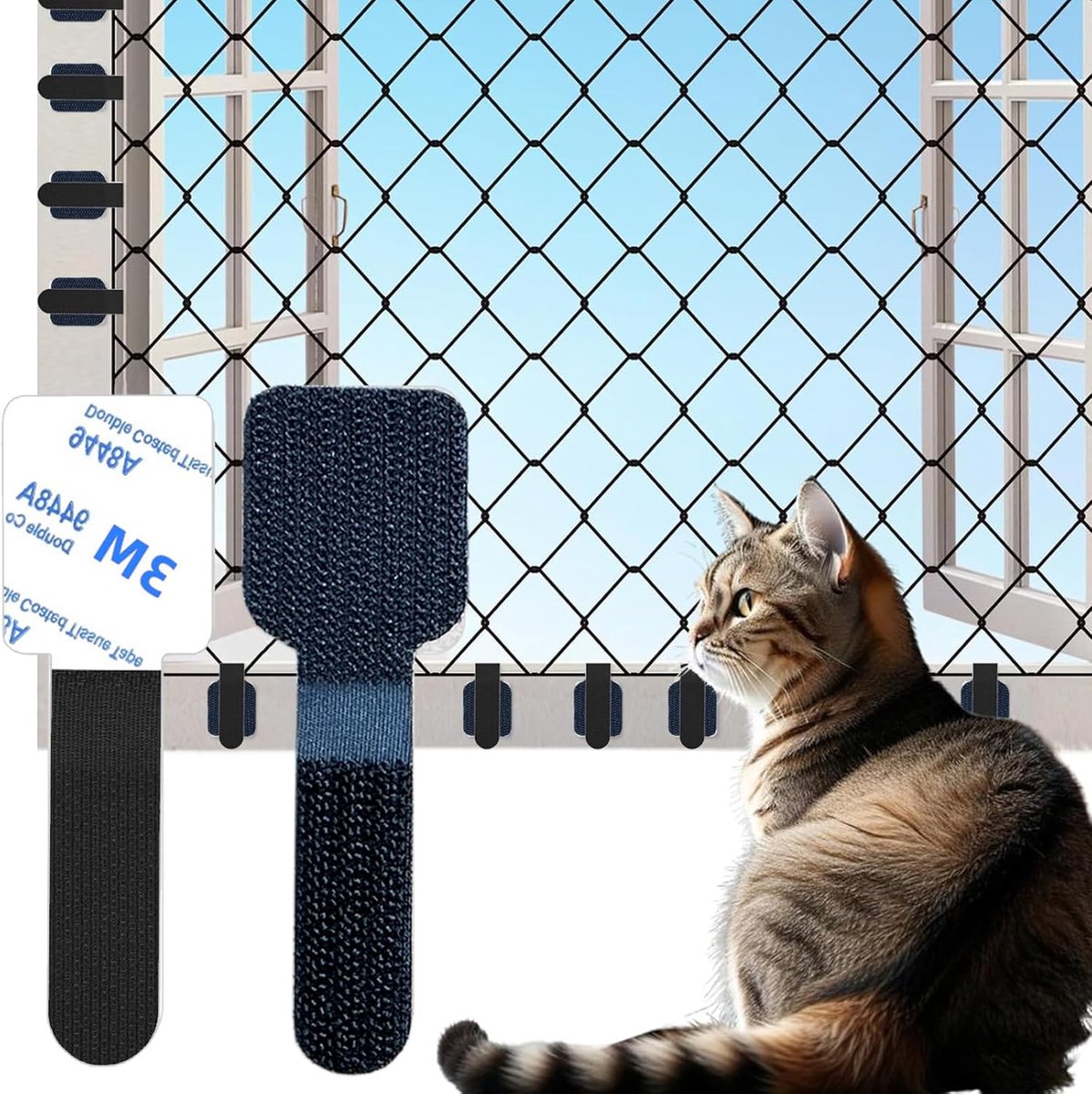 Buitenhaak voor kattennetten - 60 stuks - Zwart - Eenvoudig te bevestigen zonder boren - ShopVlot
