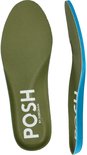 Groene en blauwe binnenzolen met 'POSH BY POELMAN' logo.