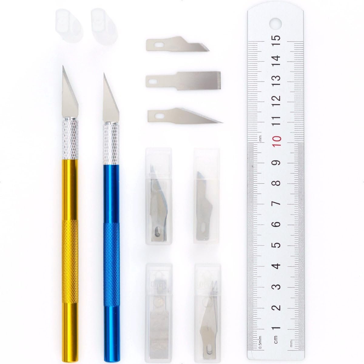 SnelShoppen - Scalpelbladen set - 43 delige mes set - 1 metalen liniaal / 2 scalpels / 40 reserve scalpelbladen voor precisiewerk en knutselen