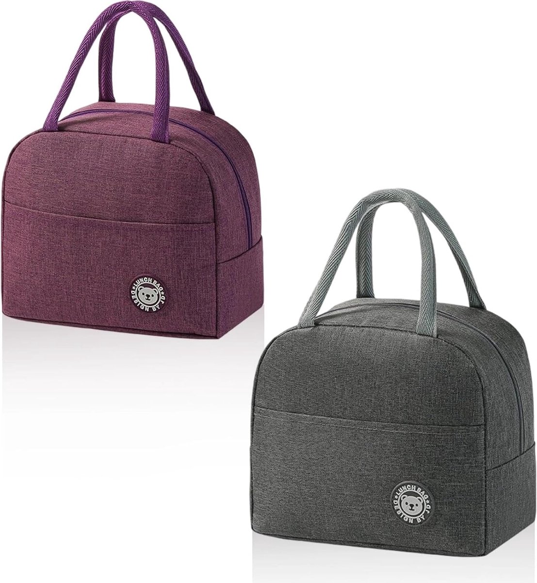 Lunchtas 2-pack mini koelers - grijs paars - met zijvakken en praktische handvatten - ideaal voor kantoor en school - ShopVlot