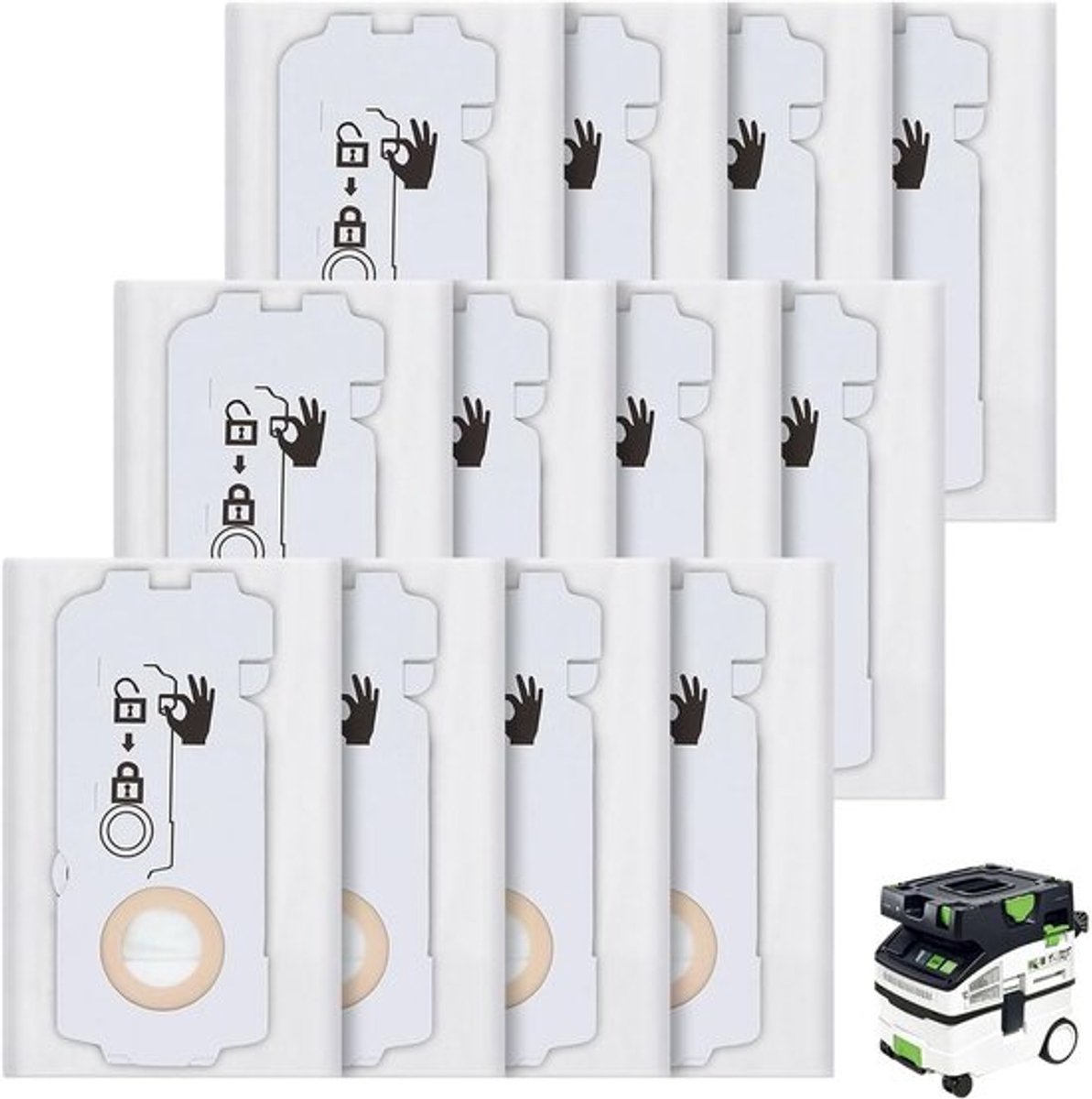 Stofzakken voor Festool CT MINI, CT MIDI en CT MIDI I - 12 Stuks - Geschikt voor Stofafzuigers, Hoge Kwaliteit, Duurzaam en Efficiënt