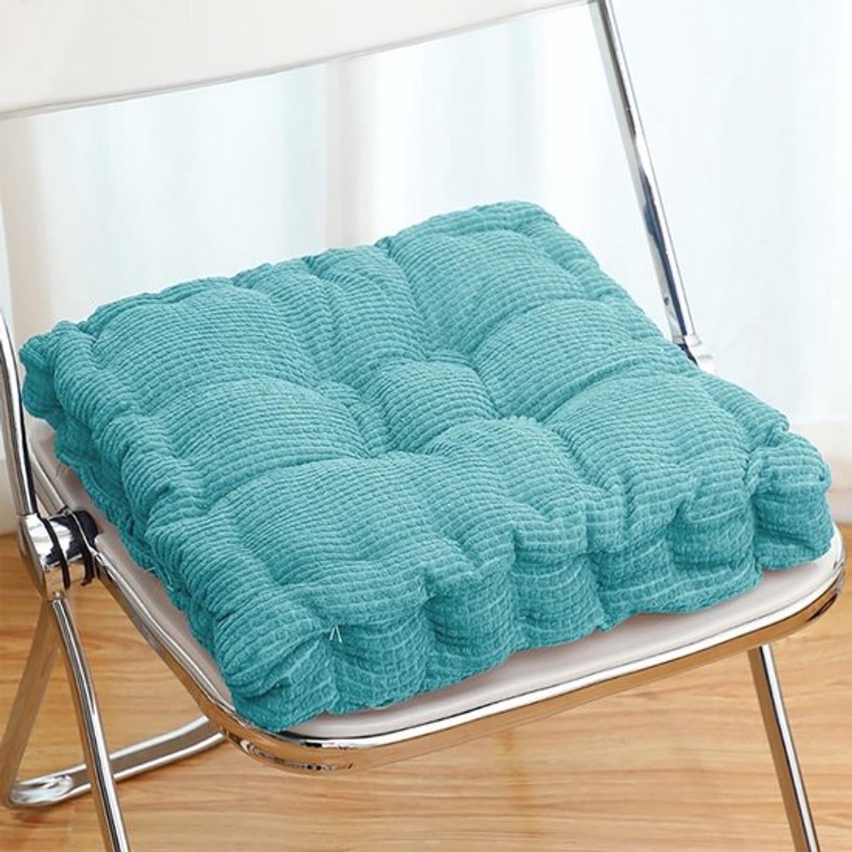Dikke Stoelkussens Set van 2 - 40 x 40 cm - Ideaal voor Tuin, Keuken en Balkon - Vierkant in Luchtblauw