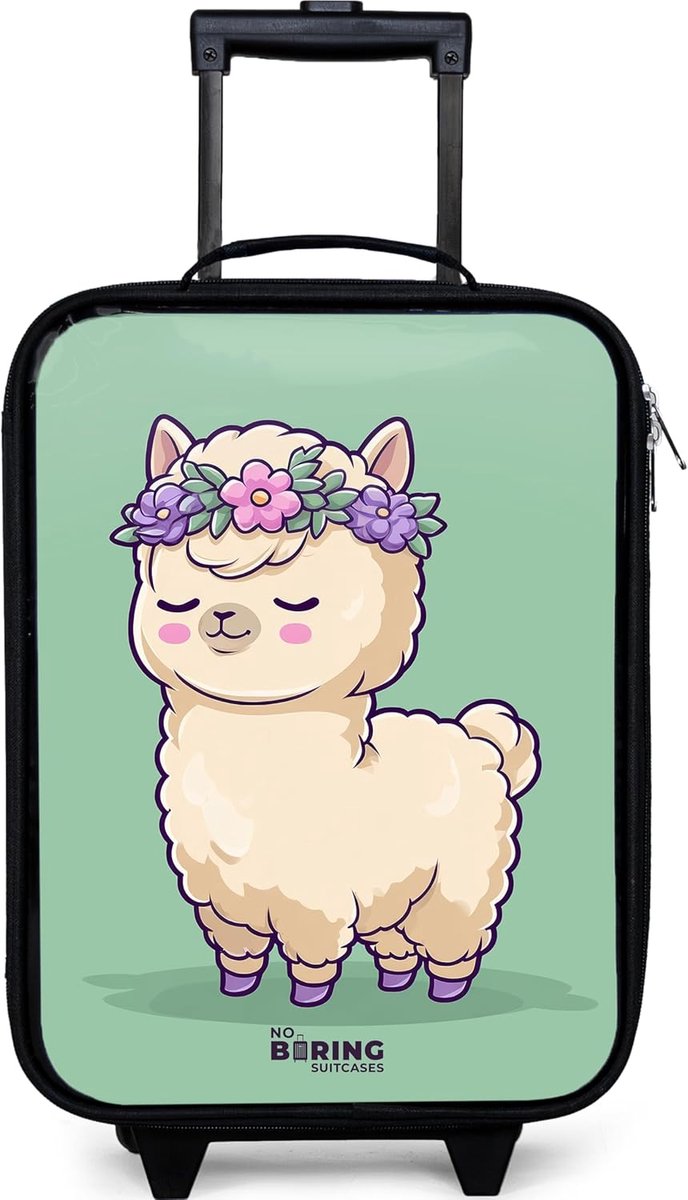 Kindersuitcase compact 48x31x19 cm - alpaca groen - lichtgewicht - met verlichte wielen - ShopVlot