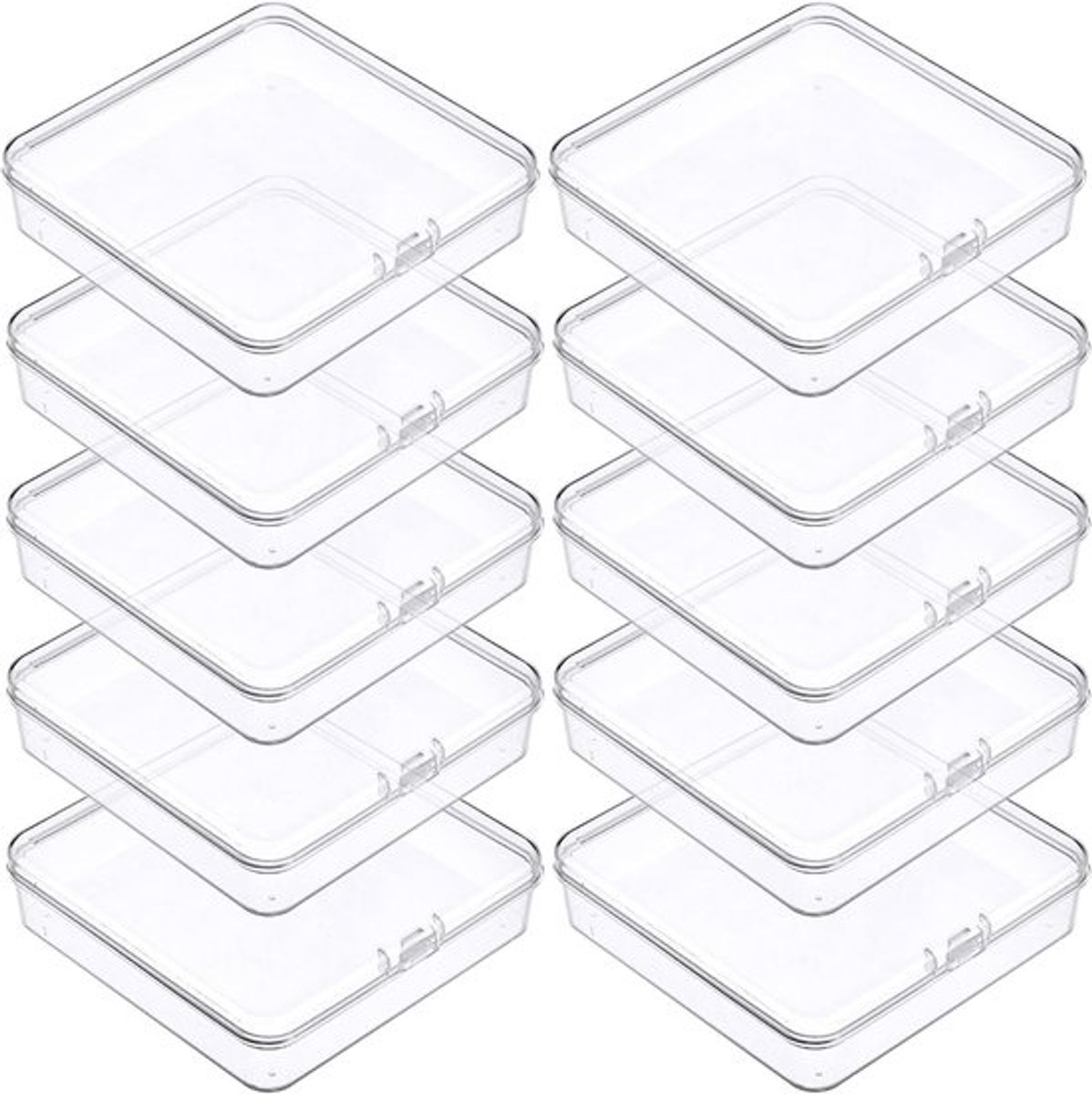 Set van 10 Opbergdozen met Deksel, Groot en Rechthoekig, Ideaal voor Kralen en Knutselaccessoires, 10.5 x 10.5 x 1.8cm, Transparante Mini Opbergdozen
