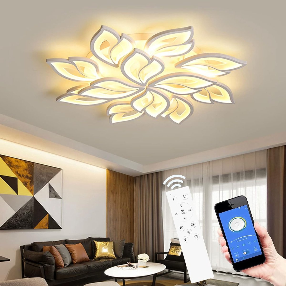 LED Plafondlamp - Wit - 85 x 85 x 11 cm - Dimbaar met Afstandsbediening en App - Voor Woonkamer en Slaapkamer