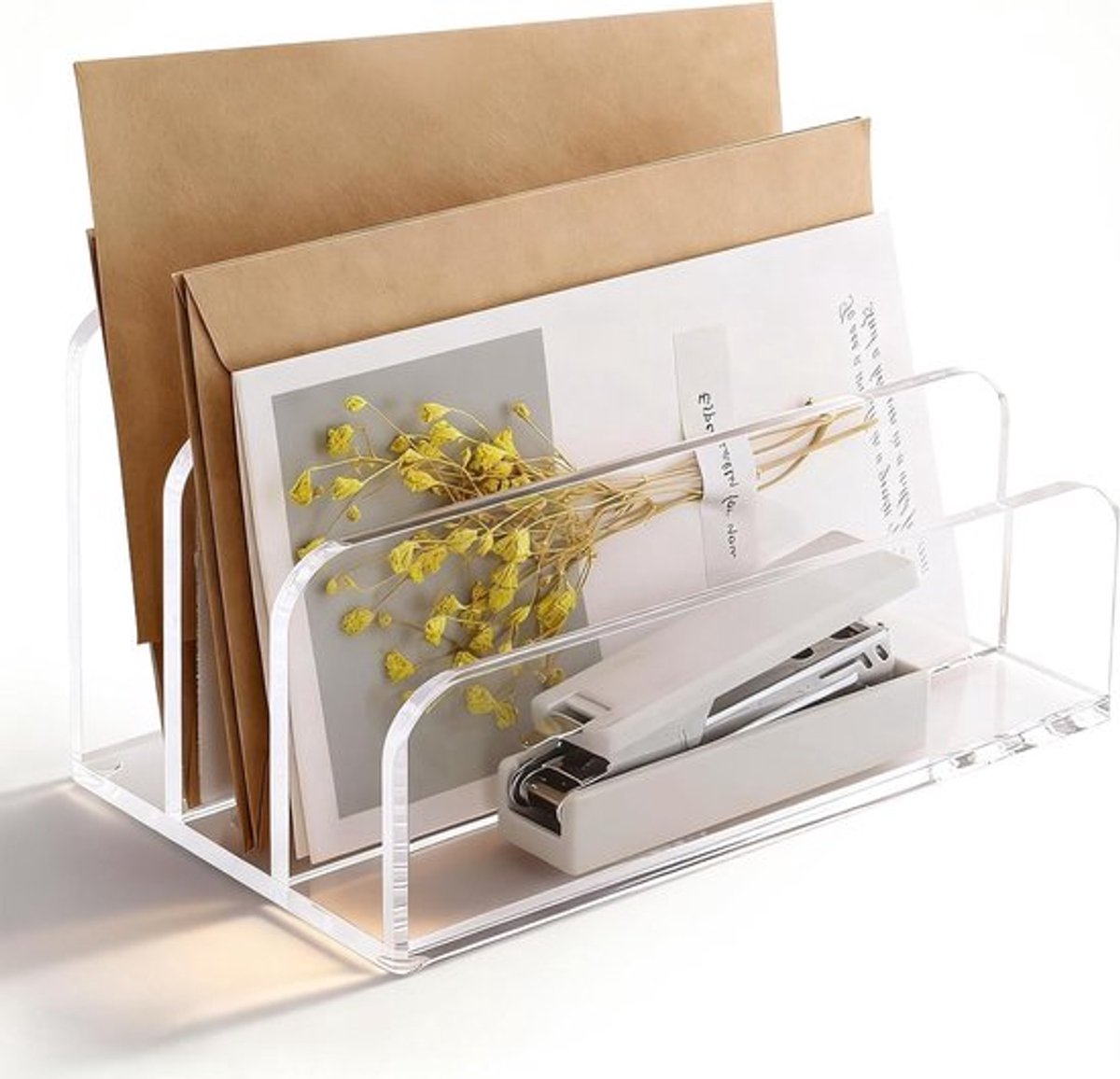 3 Compartimenten Briefhouder voor op kantoor, Acryl Document Organizer, Transparante Poststandaard voor Brieven en Brochures