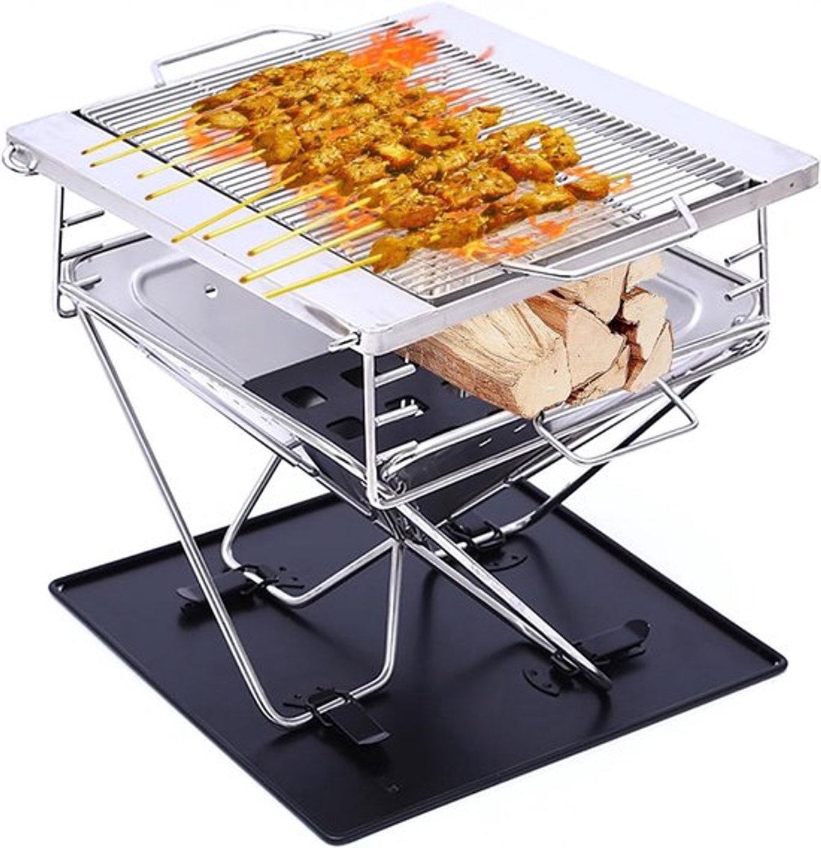 Draagbare vuurschaal voor kamperen, opvouwbare vuurkorf, roestvrijstalen barbecue grill voor buitengebruik, ideaal voor tuin en picknick met draagtas