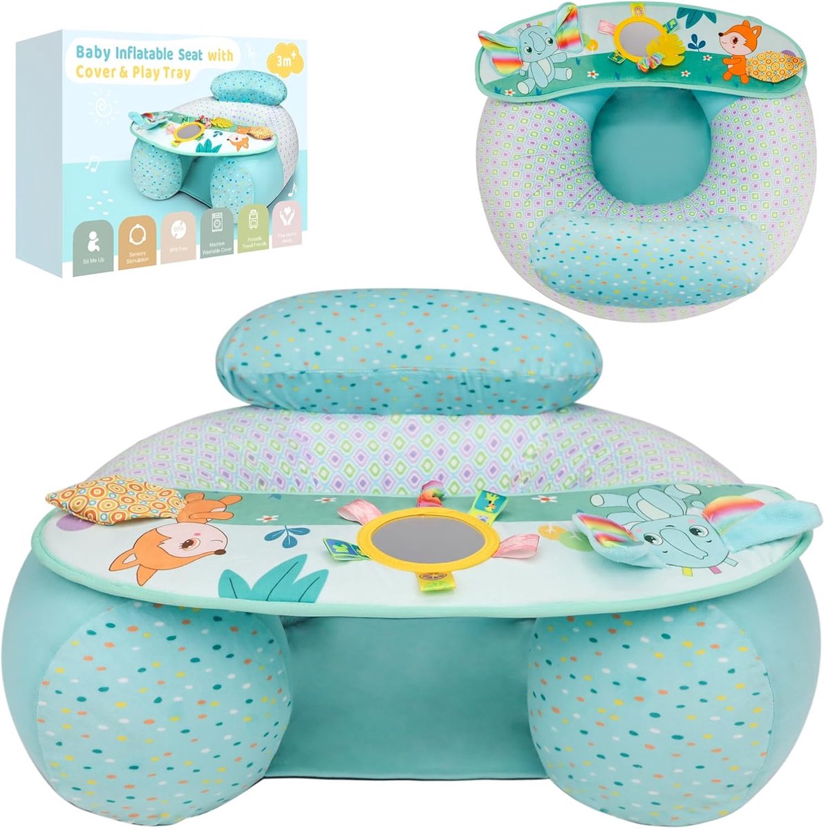Opblaasbare Kinderstoel voor Baby's 3-36 Maanden - Groene Zacht PVC - Verwijderbare Activiteitensensoryplaat - ShopVlot