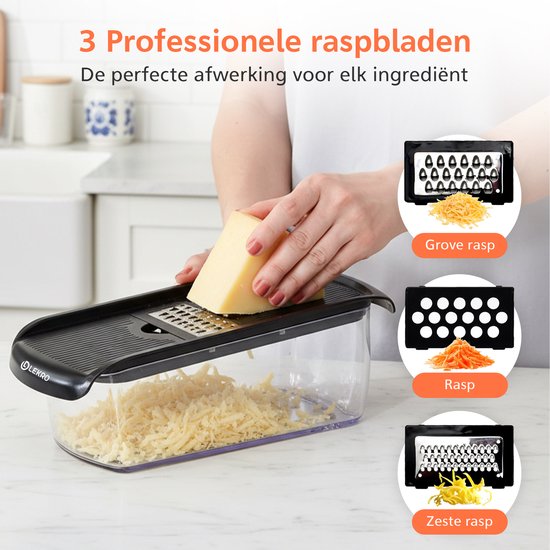 De Lekro rasp heeft 3 professionele raspen voor fijne afwerking van ingrediënten zoals kaas.