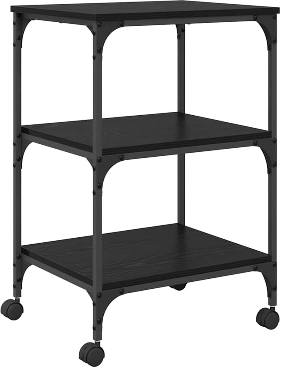 vidaXL Printerstand - Zwart - eiken - 50 - x - 41 - x - 75 - cm - Bewerkt - hout