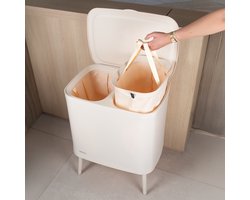 Novici wasmand beige 60L - wasmand op pootjes - wasmand op poten - wassorteerder met 2 vakken - wasbox - beige wasmand