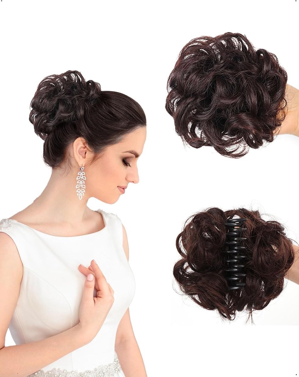Haarstukje met haarclip - Bruin synthetisch krullend haar - Natuurlijke extensie - Voeg volume toe aan je kapsel - ShopVlot