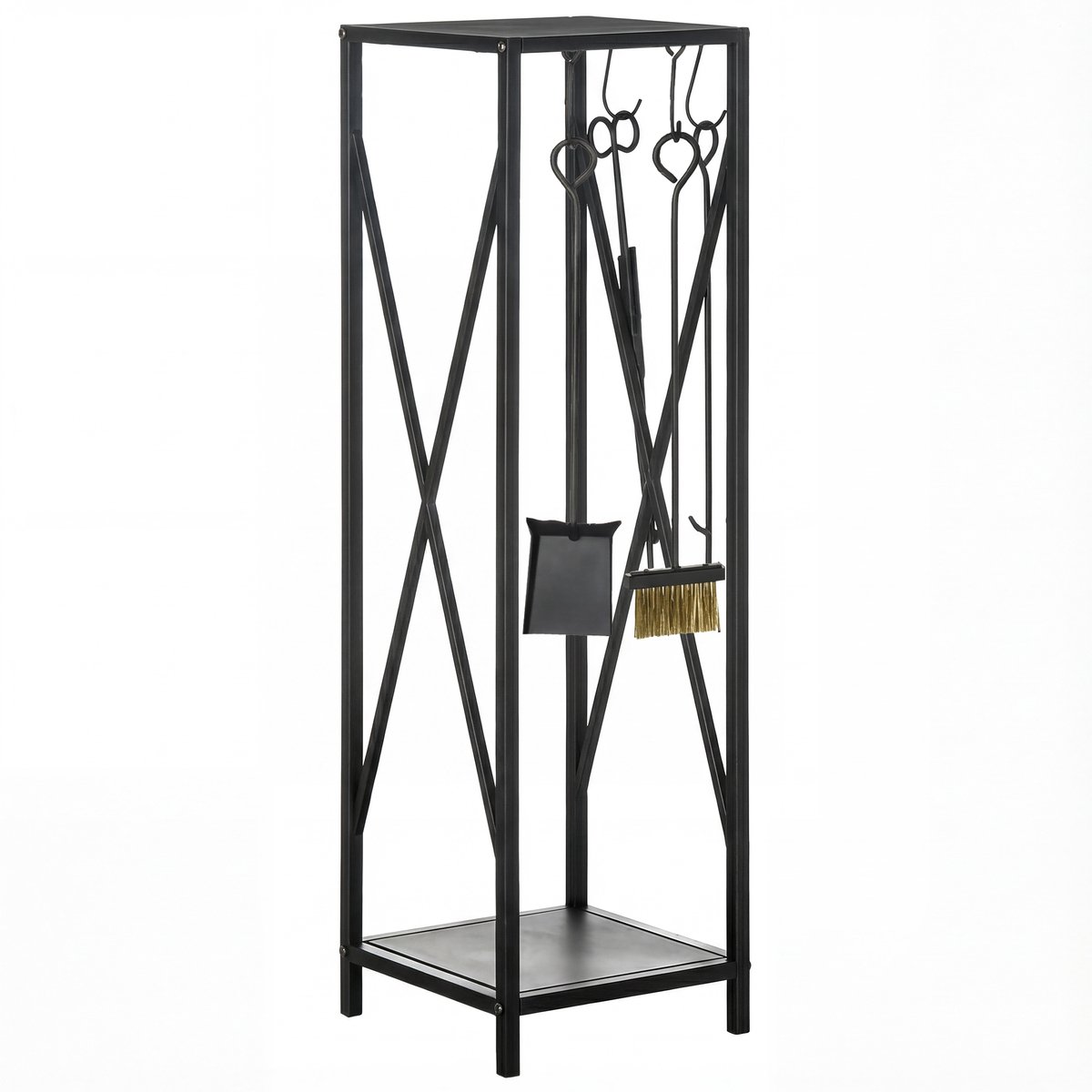 Houtrek - Houtopbergrek, openhaardrek, staander - Multifunctionele accessoires, voor binnen en buiten, 34L x 34l x 111H cm, metaal, zwart