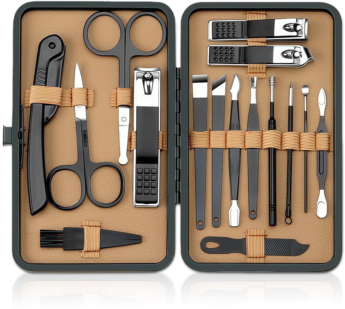 16 Delige Nagelknipper Set - Professionele Manicure Pedicure Set van RVS - Nagelverzorging Kit met Leren Etui - Nagelriemknipper, Voetverzorging en Reisset