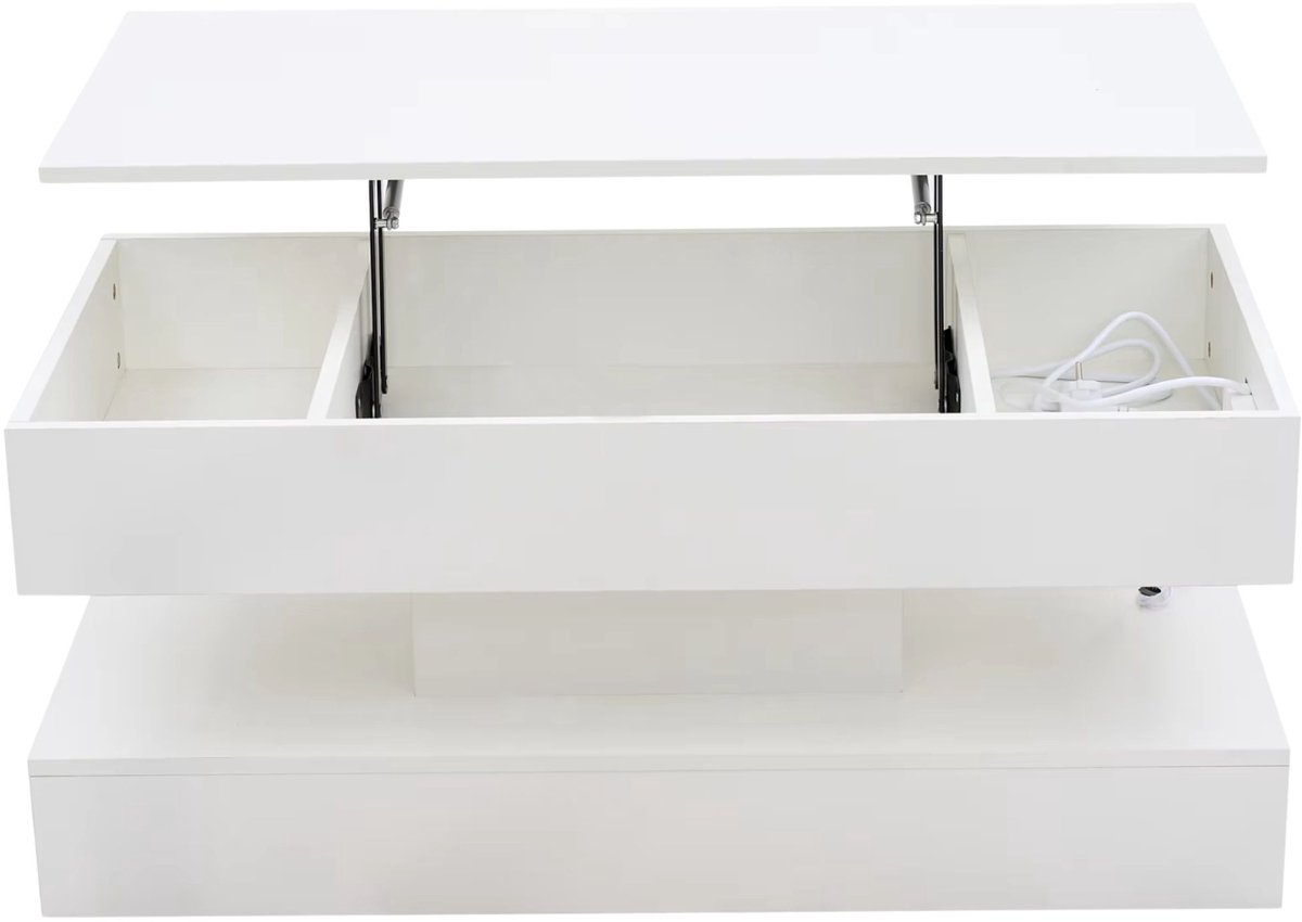 Salontafel 100x50x42 cm - Moderne Koffietafel met LED Verlichting en Verborgen - WIT - Hydraulisch Liftmechanisme