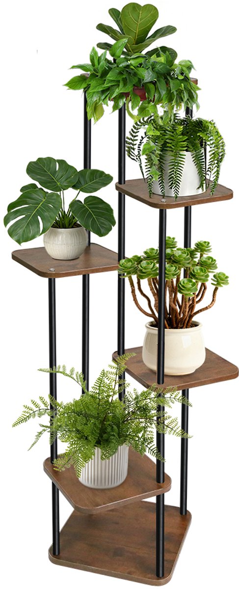 PIPIPOXER Plantenrek - Plantenstandaard - Plantenrekken - Plantentafeltje voor binnen - Plantentafel - Planten rek -Met 5 lagen - Plantentrap / Bloemenrek – Hoogte 132 cm- Zwart