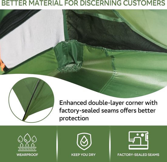 Campingtent voor 1/2/3/4 personen - waterdichte campingtent - licht met kleine verpakkingsgrootte - winddicht -3-4 seizoenen - fietstent, geschikt voor trekking - outdoor, wandelen - koepeltent — afbeelding 4