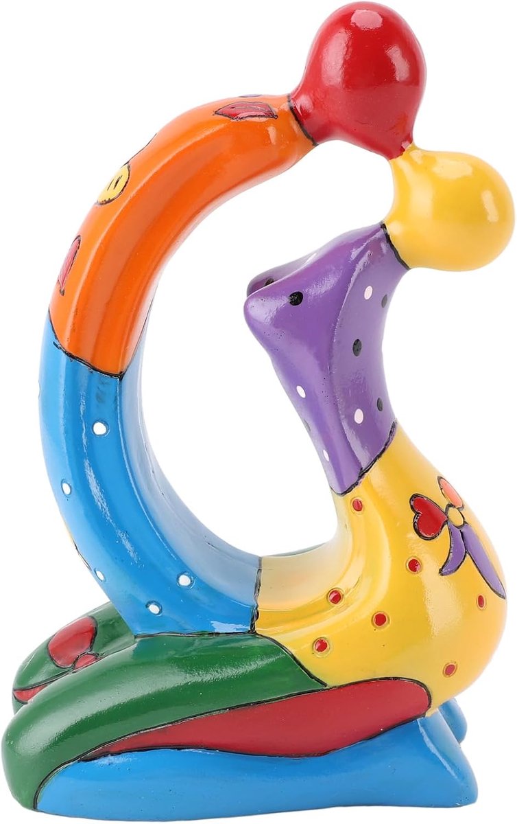 SnelShoppen - Kussend Koppel Beeldje, Kleurrijke Schattige Hars Kussen Beeldhouwwerk Decoratie Ornamenten voor Slaapkamer Kantoor Bruiloft Bureau Plan