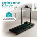 Zwarte TibaGoods loopband met groene accenten, instelbaar tot 12 km/u.
