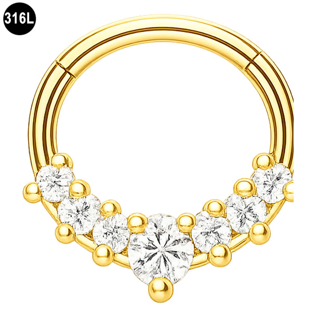 Segment Ring Piercing Goud 8mm – Helix - Tragus - Clicker Piercing met Kristallen – 1.2mm – 316L Staal