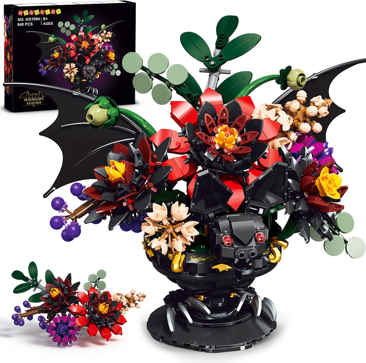 HOGOKIDS Vleermuis Gotische Bloemen Bouwsets - 840 PCS Duistere Bloemstuk Afneembare Tafeldecoratie Bouwpakket spleegoed voor 14 jaar