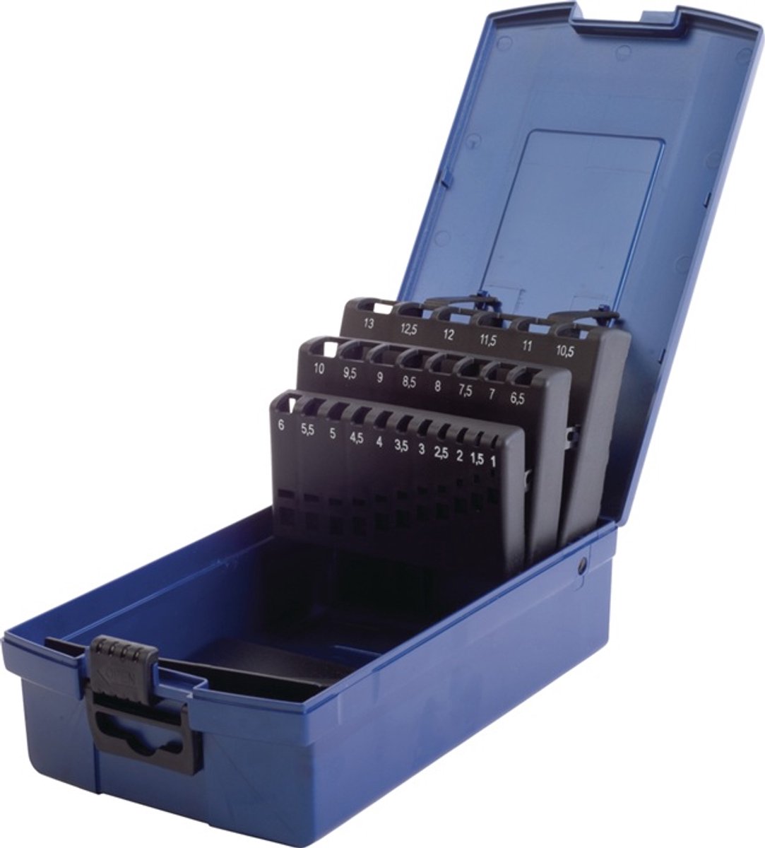 Lege cassette v.spiraalboren DIN 338 afm.1-13mm opl.om 0,5mm 25-dlg.ku.TECWERK