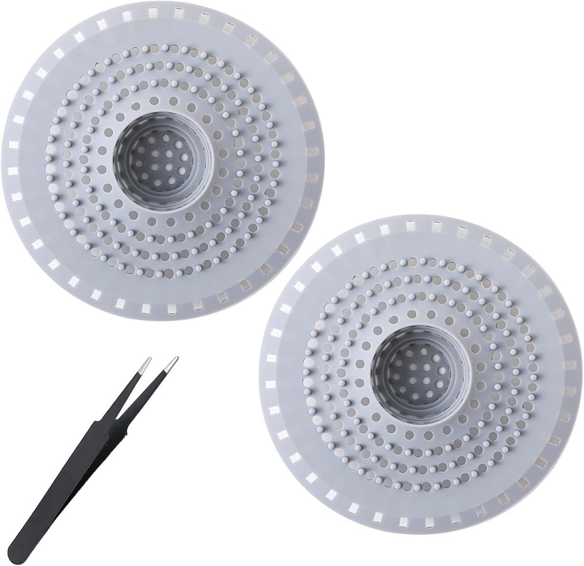 2 Stuks Siliconen Haarfilter voor Douche en Afvoer - Universele Afvoerzeef voor Keuken en Badkamer met Pincet voor Eenvoudig Haar Vangen en Reinigen