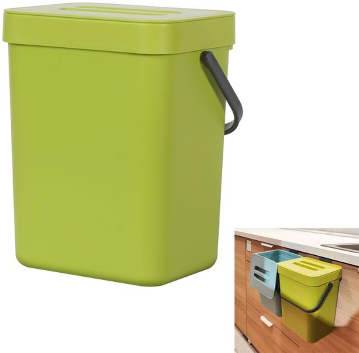 Keukenafvalbak - Afvalbak voor aan de muur - Afvalbak voor in de keuken met deksel - Afvalbak voor op het aanrecht - 3 liter - Geschikt voor het bewaren van keukenafval, afval in de badkamer, campers en badkamers - Groen